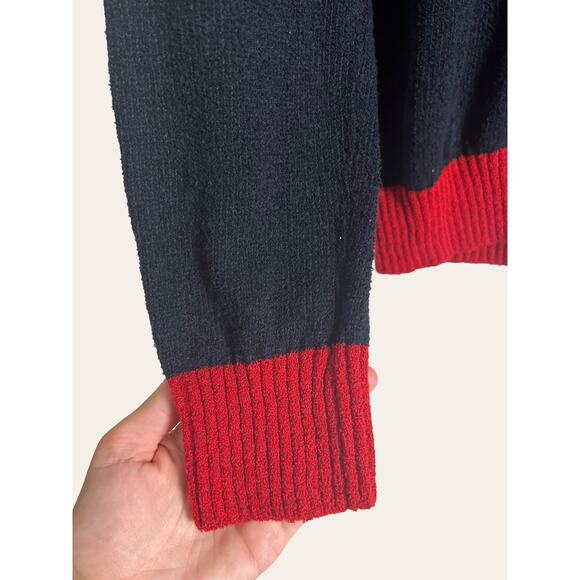 Eleventy Black Red Colorblock Crewneck Cotton Blend Pullover Sweater Size XL - Picture 4 of 9